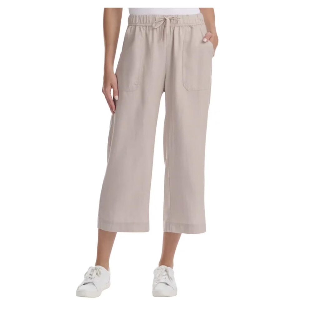 Splendid Women's Cropped Wide Leg Drawstring Pant, Khaki, Size XL